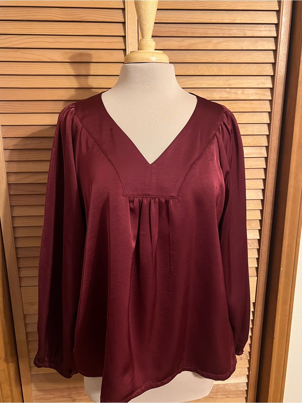 Women's Burgundy V-Neck Satin Blouse